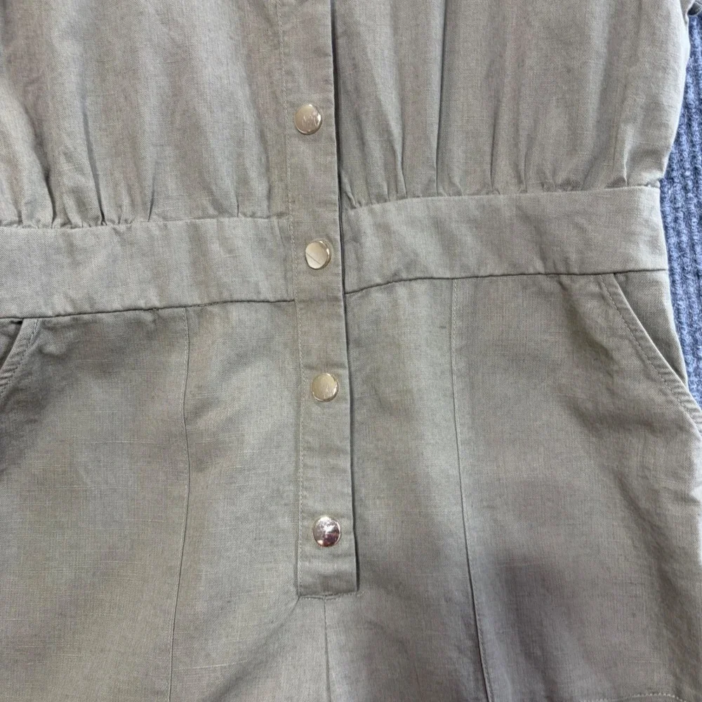 Zara Womens Olive Green Linen Blend Utility Button Front Jumpsuit Size M